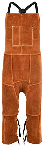 QeeLink Grembiule da Saldatura in pelle, Gamba Divisa Grembiule da Lavoro, Resistente al Calore e Ignifugo Grembiule Falegname con 3 tasche per Fabbro, Carpentiere