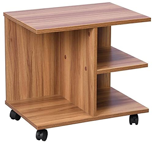 BAKAJI Tavolino da Caffe Salotto Multifunzione Tavolo Divano Porta TV Riviste Comodino con Ruote in Legno Melaminico (Noce)