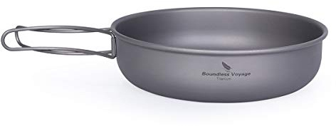 Boundless Voyage 17,78 cm titan stekpanna tallrik med fällbart handtag ultralätt camping picknick stekpanna stekpanna stekpanna servis titan panna Ti-2063C