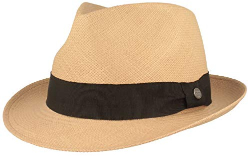 Breiter Original Sombrero Panamá de Paja Hecho a Mano en Ecuador Sombrero de Verano Trilby Protección UV - 100% Paja - Refuerzo contra deformaciones, Stone M