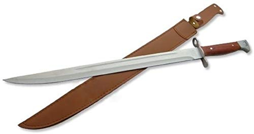 VIKING GEAR XXL Machete Länge 51 cm mit PU Lederscheide - Machete Bajonett Full Tang Klinge, länge 510 mm mit PU-Lederscheide braun - Macheten Militär Messer Seitengewehr, Silber