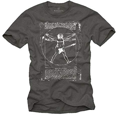 MAKAYA Musik T-Shirts mit Gitarre Leonardo Da Vinci Männer S-XXXXXL
