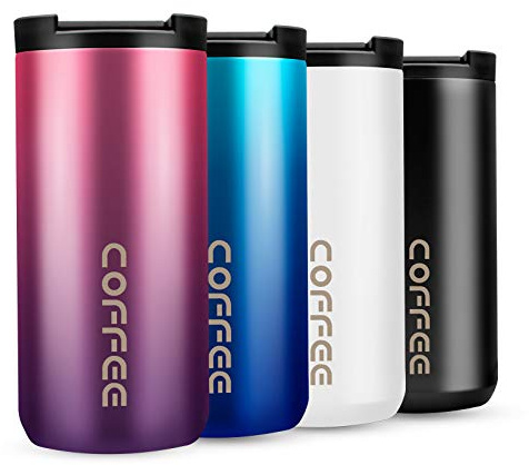 Travel Mug, Double Walled Coffee Cup 350ml Vacuum Insulation Stainless Steel with Leakproof Lid Eco-Friendly, for Hot and Cold Water Coffee and Tea