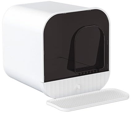 Caja Arena para Gatos con Cajón, Inodoro para Gatos Antisalpicaduras Completamente Cerrado, Diseño Arco, Fácil Limpiar, Material Plástico ABS, Nido para Gatos Estilo Villa