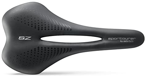 Sportourer by Selle Italia SZ Flow - Sella per Bicicletta Morbida con Seduta Stretta, Resistente all'Acqua, Ergonomica, Adatta a Tutti i Tipi di Bici - Taglia unica S2, Nero