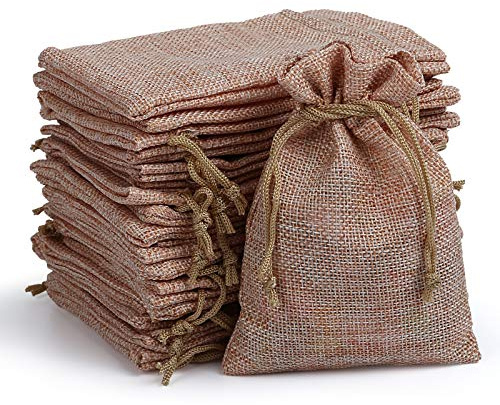 Naler Presentpåsar i jute och linne, påsar med dragsko i säckväv, för fest, jul, adventskalender, pyssel, bröllopsgåva, present, 10 x 14 cm, ljusbruna, 24 st