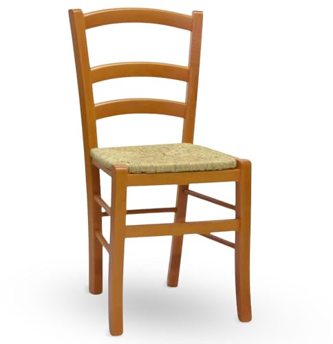 Holzstuhl Venezia Kirsche mit Sitz aus Stroh