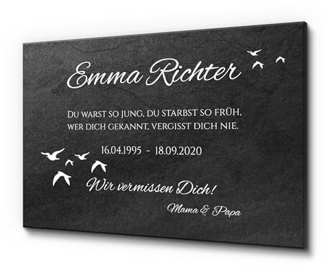 CHRISCK design Gedenkstein für EIN Urnengrab für Menschen | Grabstein für den Garten oder Innen- & Aussenbereich | Gedenktafel mit schönen Motiven und Einer schönen UV-Druck