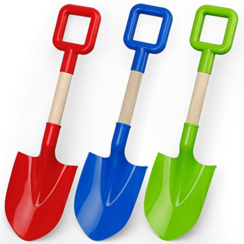 LNCOJOLM 16 Kids Beach Spades Sand Shovels Toys, 40 CM Gardening Tools Kit For Kids, Sandbox Toys Scoop Durable Wood Long Handle Spade for Garden Sand Snow Backyard Summer Adults 3 Pack