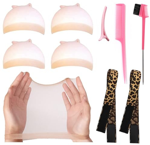 2PCS Wig Band for Melting Lace, 4PCS HD Wig Caps, Edge Wrap to Lay Edges | Breathable Caps, Leopard Print Elastic Bands, Edge Laying