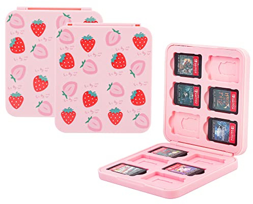 GLDRAM Game Case for Nintendo Switch, Pink Game Holder Case for 12 Switch Game Cards and 12 Micro SD Cards, Cute Switch Game Case Storage, Portable, Game Accessories for Switch/OLED/Lite - Strawberry