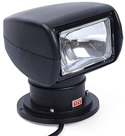 100W Bulb Spotlight for Boat Truck Car Marine Searchlight Lighting 2500LM 12V Waterproof 360° Rotate Halogen Searchlight Outdoor Lamp (Black,Advanced Remote Control)