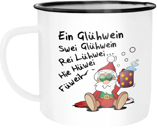 MoonWorks® Emaille-Tasse Glühwein Spruch Weihnachten Weihnachtsmarkt Nikolaus Weihnachtsmann Emaille-weiss-schwarz standard