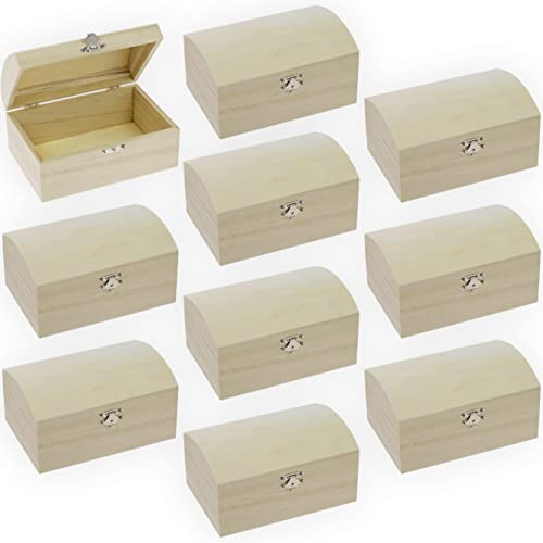 miimago | 10er SPARSET | Kleine Holzkiste mit Deckel und Metallverschluss | 16,5 x 11 x 8,5 cm | Schatzkiste Schatztruhe Box klein Geschenkbox | Geschenk für Geburtstag Aufbewahrungsbox Holz Holzbox