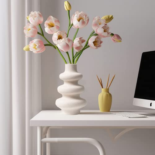 JSPYFITS Moderne Keramikvase Für Pampasgras, INS Nordischen Stil Vase für Getrocknete Blumen, DREI Schicht Blumenvase Boho Home Decor für Centerpiece Hochzeit/Party/Geschenke M