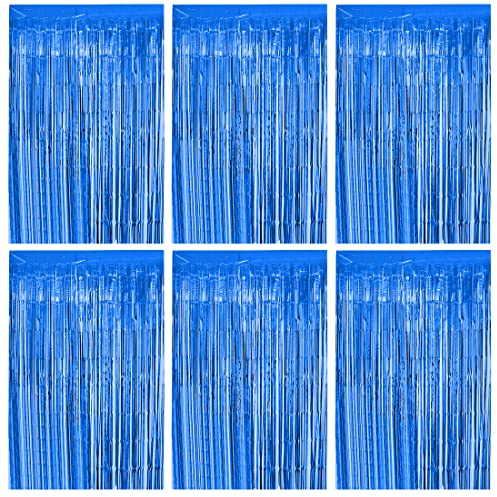 O-Kinee Lametta Vorhänge Blau,6 Stück Glitzer Vorhang Party Deko, 1m x 2m Metallische Glitzervorhang Geburtstag,Tinsel Folie, Folienfransen Vorhang für Weihnachtsbaum Festivals Party ​Bühnendekor