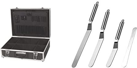 Perel 1819-N Valise avec Bords en Aluminium 455 x 330 x 152 mm & Spatule Patisserie Anglées, Spatule à Palette en Acier Inoxydable, Spatule décorative pour le glaçage du gâteau