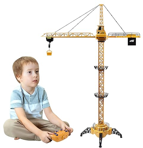 FORMIZON Ferngesteuerte Turmkran, 128 cm hohe 2,4 Hz Turmdrehkran, 6 Kanäle Tower Crane Elektrisch, 680 Grad RC Baukran Hebehaken, Turmdrehkran Kanäle Lichtern, Geräusche Kinder 3 Jahren