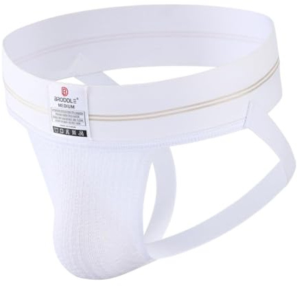 BRODDLE Men's Jockstrap Stretchy Nylon Mesh Pouch Performance Workout Athletic Supporters for Men, White, L