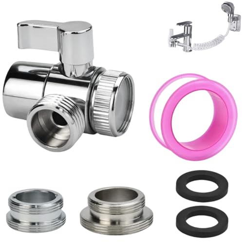 SLTAXAR Robinet d'Arrêt Vanne de Commutation en Laiton 3 Voies Soupape Valves d'Aiguillage Valve 3 Voies En Laiton Robinet Arret 3 voies avec 2 Adaptateurs + Ruban Teflon pour Lavabo Dérivation d'Eau