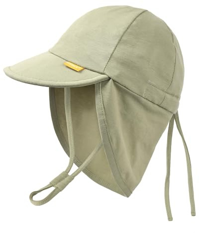 FURTALK Cotton Baby Toddler Sun Hat UPF 50+ UV Protection Kids Unisex Girls & Boys Summer Cap with Adjustable Chin Strap Neck Flap, Green, 6-24 Months