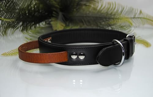 Lederhalsband 60cm schwarz mit Griff in Cognac