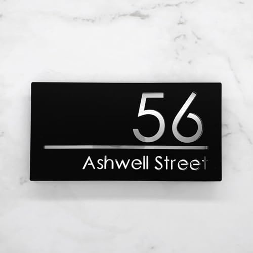 House Numbers Plaques Door Plaques Door Number For Wall Floating House Sign Laser Cut Shiny Mirror Text Floating (Matt Black & Silver Text)