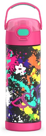 THERMOS FUNTAINER 16 Ounce Stainless Steel Vacuum Insulated Bottle with Wide Spout Lid, Graffiti Girl