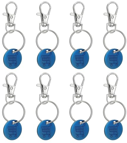 PATIKIL Shopping Trolley Token Key Ring, 8 Pack Stainless Steel Grocery Cart Remover Coin Keychain Unlock Release Key for Meters, Change, Blue