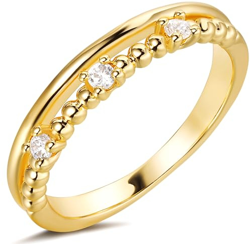 Jenosy Bague plaquée or 14 carats pour femme avec perle en zircone cubique hypoallergénique bijoux pour femmes et filles taille 6-8, 7, Métal non précieux