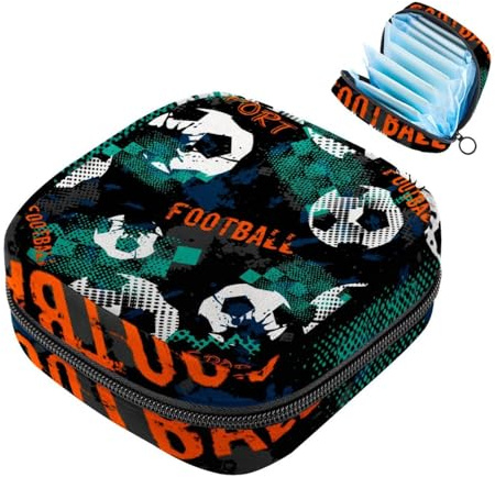 Damenbinden-Aufbewahrungsbeutel für Damen, große Kapazität, Menstruationspad-Tasche, Fußball-Muster, Menstruationstaschen, Tampon-Sammelhalter, Geldbörse