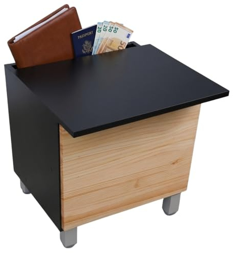 Table de chevet noire compartiment secret serrure RFID meuble camouflé coffre-fort invisible cachette arrière double fond meuble espion anti-effraction pour argent bijoux documents clés objets
