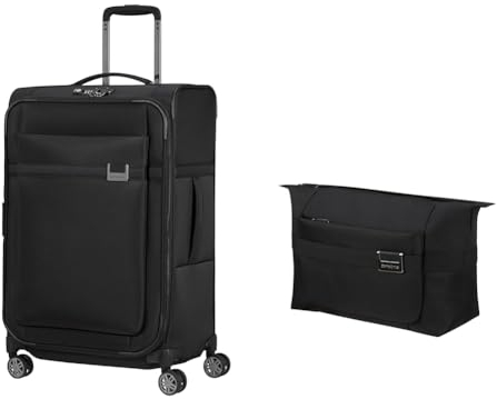 Samsonite Airea - Spinner M erweiterbar, Koffer, 67 cm, 73.5/81.5 L, Schwarz (Black) & Airea - Kulturbeutel, 29 cm, Schwarz (Black)