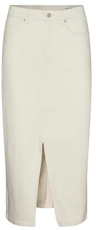 VERO MODA Damen Midi Jeans Rock VMVeri Damenrock mit Schlitz 10295731 Birch XXL