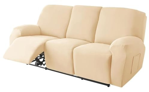 PMSPEMCMT Stretchhusse für Relaxsessel Ruhesessel Sofa überzug Sesselbezug Sesselschoner für Relaxsessel Bezug Stretch rutschfest Selsesselschoner mit Armlehne(Beige,3 Seater)
