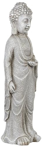 Beliani Dekofigur Buddha Leichtbeton grau 70 cm Outdoor Gartendeko Dekoration Thoiry