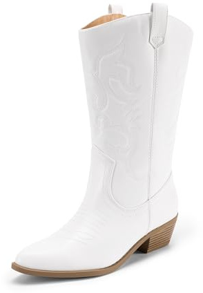 DREAM PAIRS Cowboystövlar för kvinnor, Cowboystövlar för kvinnor och damer, Vitt, 7.5 Wide