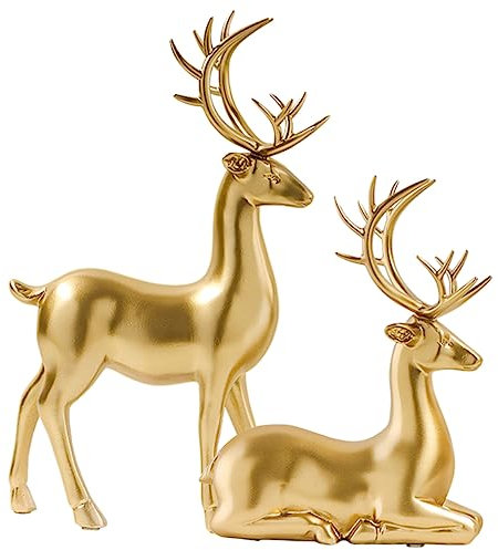 QUMIIRITY 2stücke Teiliges Weihnachts-Rentier Figuren Aus Resin Dekorative Elk Statuen Für Tisch Und Zuhause Festliche Ornament Für Weihnachten Und Winterdekoration
