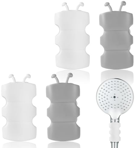 Tinoaly 4stk Silikon Duschkopfhalter mit Saugnapf, Universeller Duschkopfhalter, Wandmontiert, 1 Einstellung, Grau und Weiß