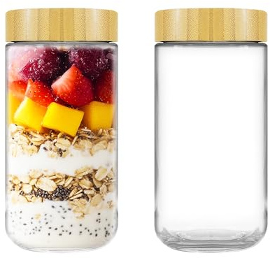 PanVibe EinmachgläSer mit Schraubdeckel - 2 Stück 750ml Meal Prep Overnight Oats Gläser mit Deckel, Wiederverwendbare Joghurtgläser mit Schraubverschluss, Luftdichte Marmelade Vorratsgläser