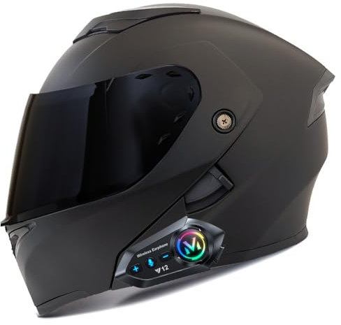 Yirunfa Klapphelm mit Bluetooth, Helm für Motorräder Integralhelme Flip-up Motorradhelm ECE-Zertifizierung Anti-Fog-Doppelspiegel Die Windgeräusche Leicht für Frauen Männer