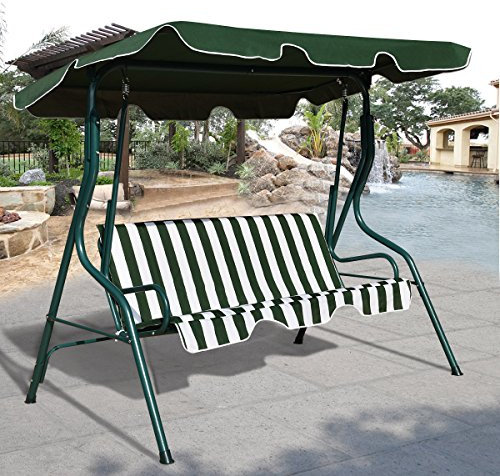 Swing Chair Seater - Heavy Duty Metal Frame Outdoor Hammock Bench with Cushioned Seat and Canopy - Ideal for Garden Patio Relaxation