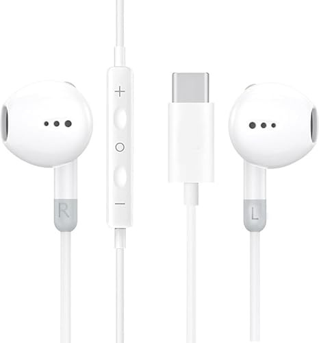 PH26 Ⓡ Écouteurs Filaires USB-C Blancs Compatibles pour Samsung Galaxy Z Fold4, Écouteurs Intra Auriculaires avec Micro et Contrôle du Volume, HiFi Stéréo Ecouteurs