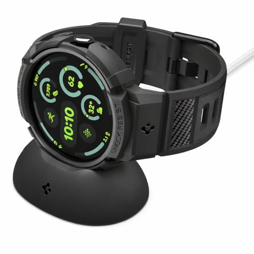 Spigen Rugged Armor Pro Hülle mit Band für Google Pixel Watch 5/4 41mm | TPU-Unibody-Hülle mit Armband, Carbonfaser-Optik, erhöhtem Schutzrand, für 2026/2025er Modelle – Mattschwarz