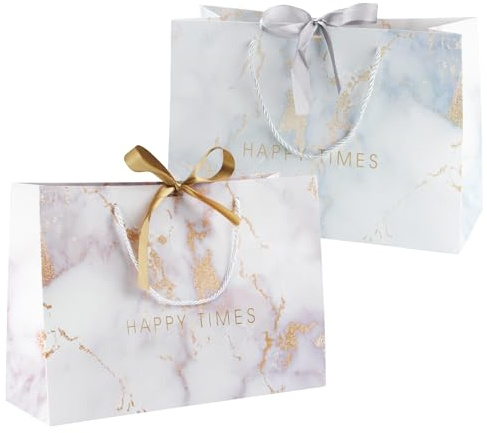 Mittelgröße Geschenktaschen 2 Stück – Papiertüten mit Henkel & Schleifenband, Elegante Geschenktüte für Frauen, Geburtstag, Hochzeit, Valentinstag, Weihnachten – Rosa & Weiß