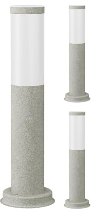 ledscom.de 3x Wegelicht/Pollerleuchte PORU für außen, IP44, 40 cm, grau (Stein-Optik), 1x E27 max. 40W
