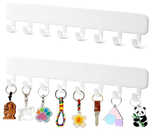UICCVOKK 2 Stück Schlüsselbrett mit 8 Haken, Hakenleiste Selbstklebend, Schlüsselbrett Weiss, Moderner Minimalist Schlüsselboard für Flure, Eingangstüren, Garagen, Badezimmer, Küchen