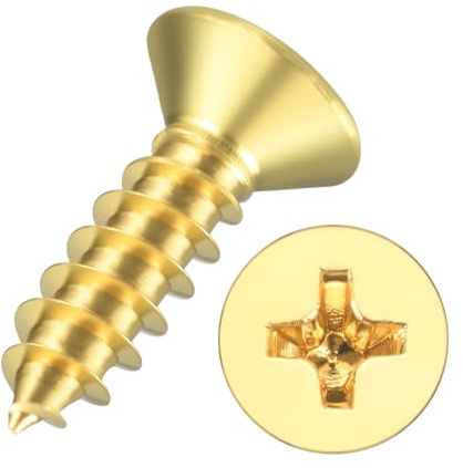 Kozelo 500pcs Phillips Flat Head Wood Screws - [ST2x8mm] Brass Countersunk | Self Tapping Screws for Furniture Assembly, Interior Trim, Outdoor Construction, Brass Yellow
