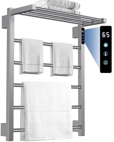 TURS Wall-Mounted Electric Towel Warmer,Electric Heated Towel Rail for Bathroom, 24-hour Constant-temperature Electric Towel Warmer, Adjustable Temperature, Gunmetal Grey