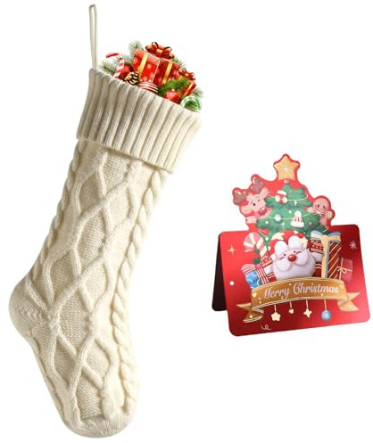 meioro Weihnachtsstrumpf, 46cm Hängende Kabel Weihnachten Stocken Nikolausstrumpf, Weihnachtsdekorationen für Familie Party Kamin Weihnachtsmann Dekoration Nikolaussocke Weihnachtsstrümpfe (Weiß, 1p)